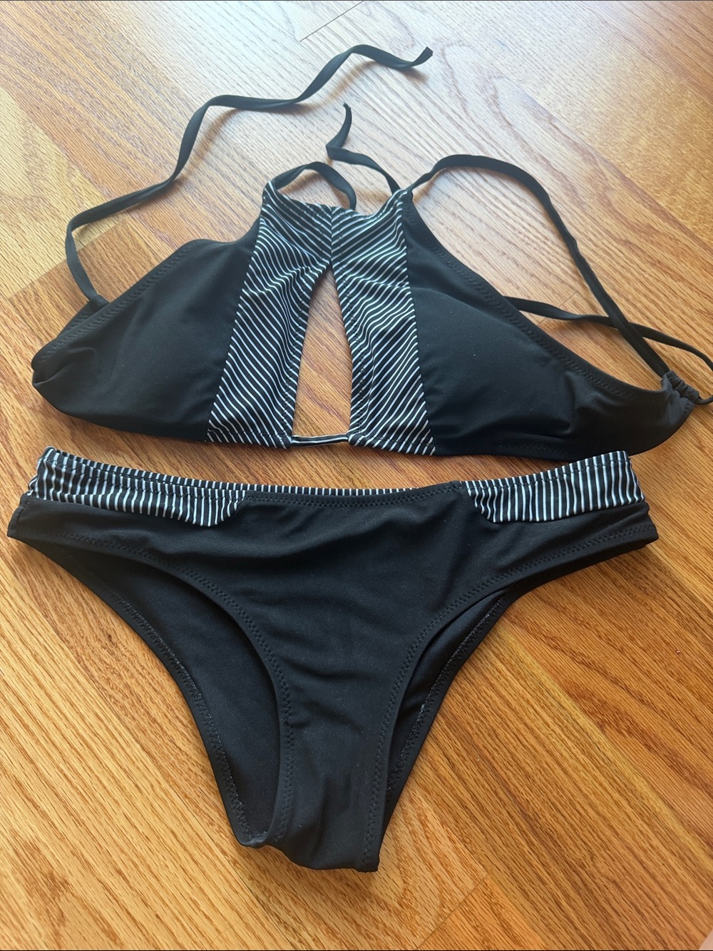 Black Striped Accent Women's Bikini Set